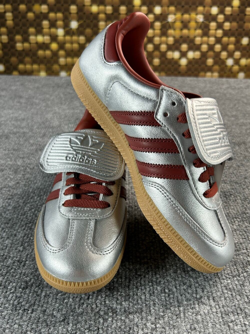Adidas Samba LT W Silver Metallic Burgundy Gum Sneakers Women's Size 6